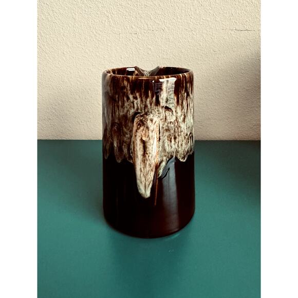 Vintage Pottery Stoneware Pitcher - Brown Salt Drip Glaze, Retro Dishware - Picture 9 of 10
